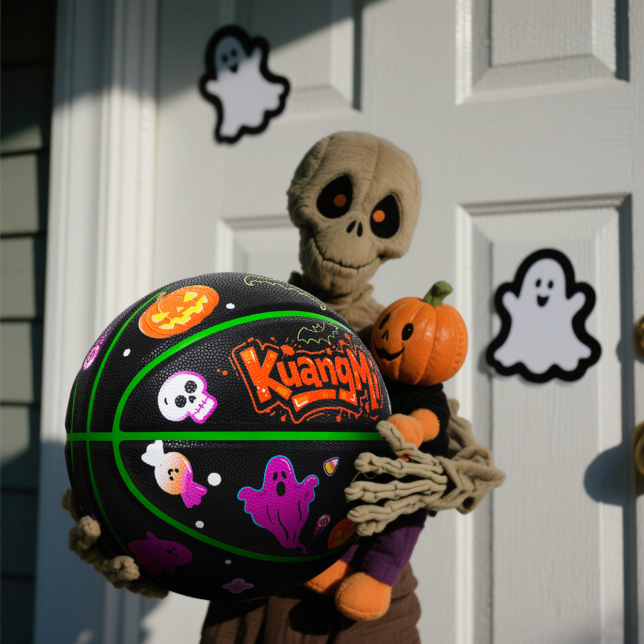 Kuangmi Halloween Basketball Größe 7 (29,5"), Hygroskopisches PU, Indoor & Outdoor