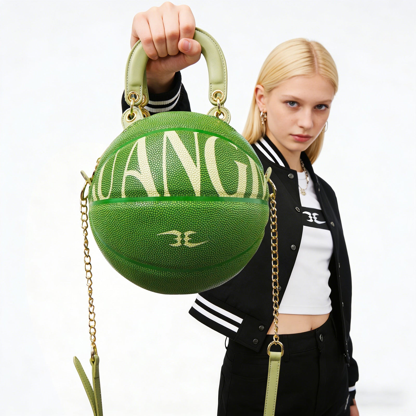 Kuangmi Minimalistische grüne Basketballtasche Handtasche Größe 7
