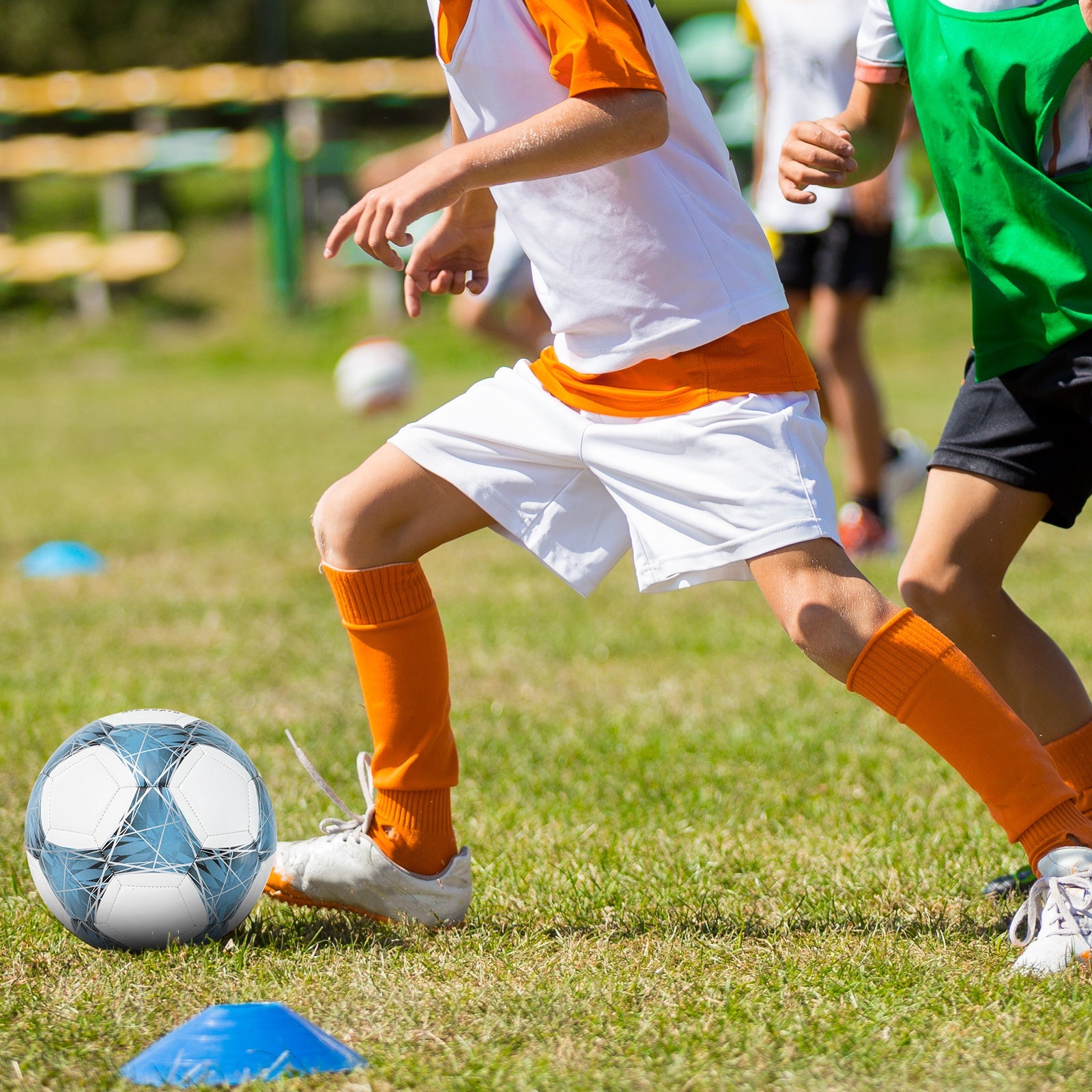 Kuangmi Fußball Blau-Weiß Geflechtmuster – Größe 5 (Maschinengenäht)