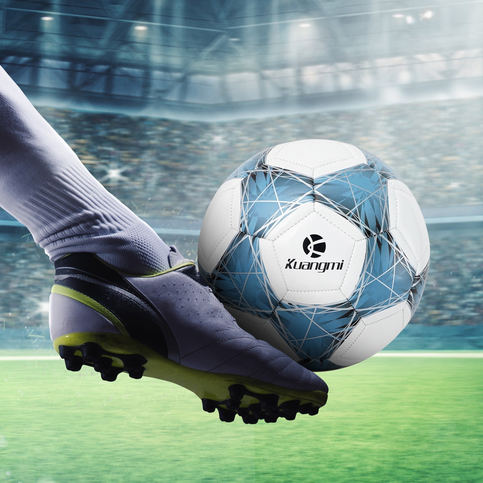 Kuangmi Fußball Blau-Weiß Geflechtmuster – Größe 5 (Maschinengenäht)