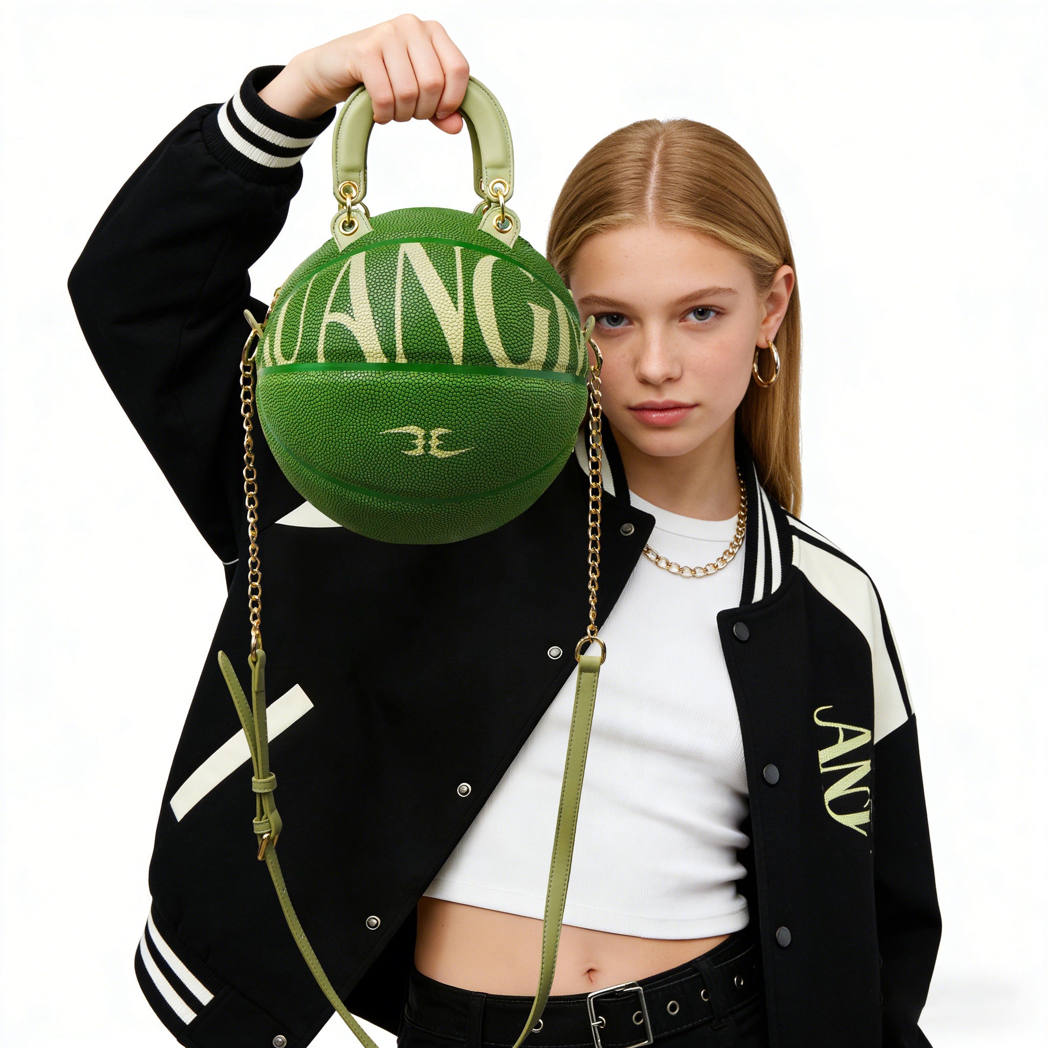Kuangmi Minimalistische grüne Basketballtasche Handtasche Größe 7