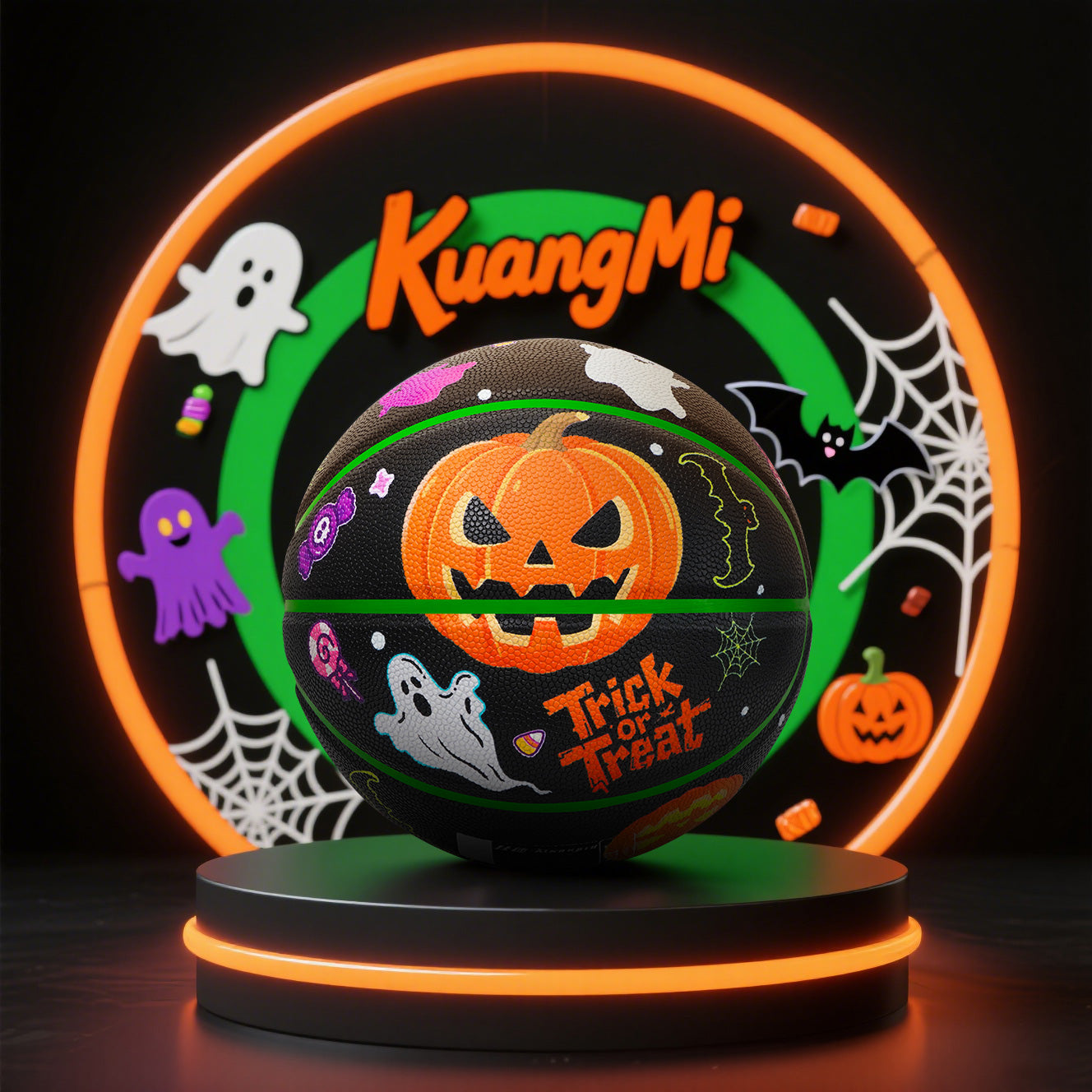 Kuangmi Halloween Basketball Größe 7 (29,5"), Hygroskopisches PU, Indoor & Outdoor