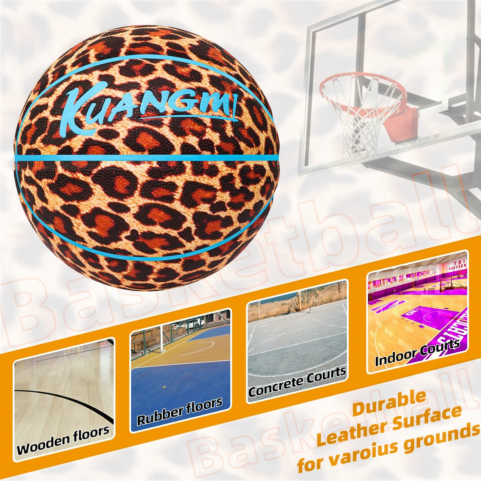 Kuangmi Leopardmuster Basketball (Größe 7) Hygroskopisches PU