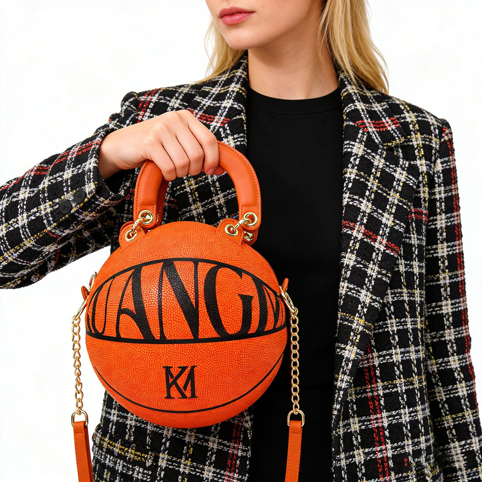 Kuangmi Minimalistische Orange Basketball-Tasche Handtasche Größe 7