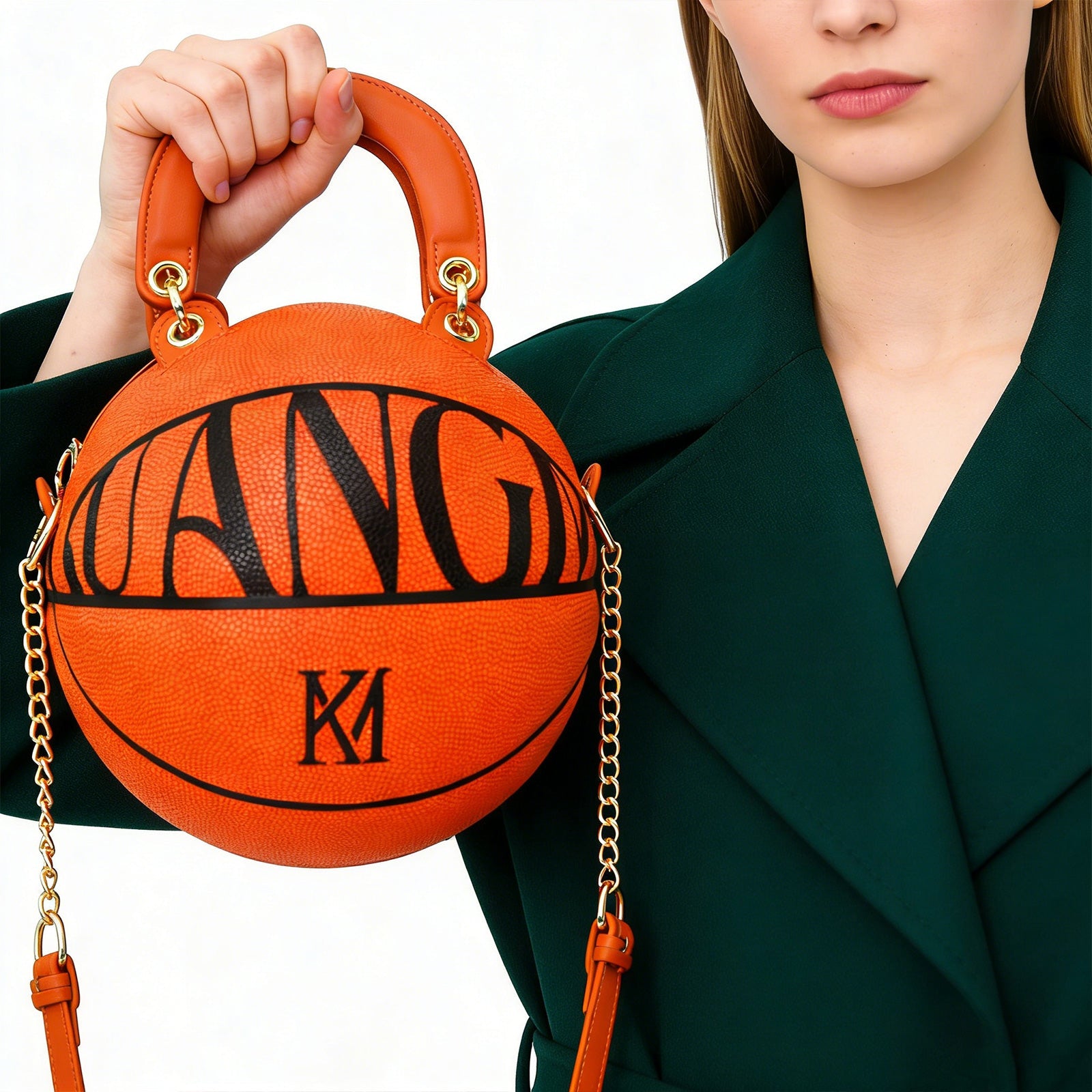 Kuangmi Minimalistische Orange Basketball-Tasche Handtasche Größe 7