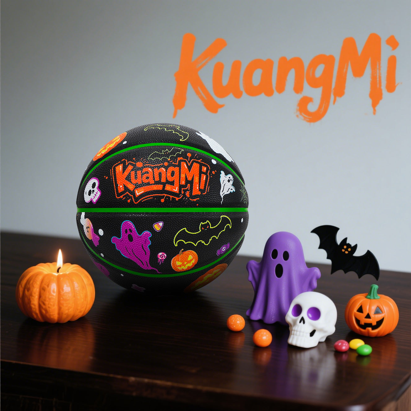 Kuangmi Halloween Basketball Größe 7 (29,5"), Hygroskopisches PU, Indoor & Outdoor